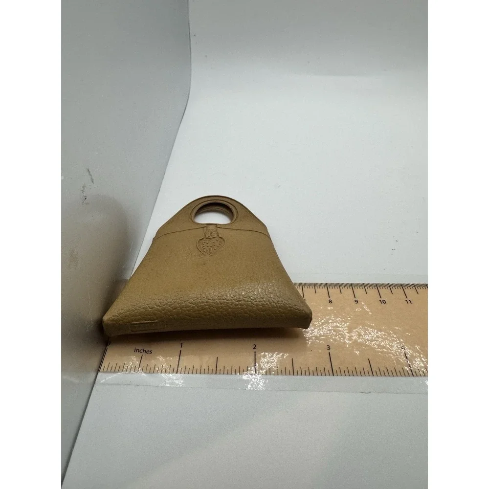 Vintage Tan Pebbled Miniature Heart Bag Dollhouse Accessory Coin Purse 2.5 Inch